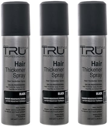 Tru Haarverdichter Spray Schwarz - 3x100 ml Haarauffüller, kaschiert Haarausfall und lichtes Haar, wasserfest, Sofort-Effekt Haarverdichtung