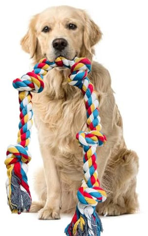 H&P large dog toys 50 Inch/ 127cm with 5Knots for Medium and Large aggressive Chewers, Rope Indestructible Dog Chew Toys, Tough Dog Toys, kong rope toys for dogs