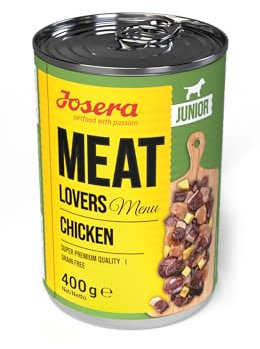 JOSERA Meat Lovers Junior Menu Chicken (6 x 400 g) | Junior | Premium Nassfutter für Welpen & Junghunde | extra viel Fleisch von Huhn & Ente | Lachsöl | getreidefrei | Hundefutter nass | 6er Pack