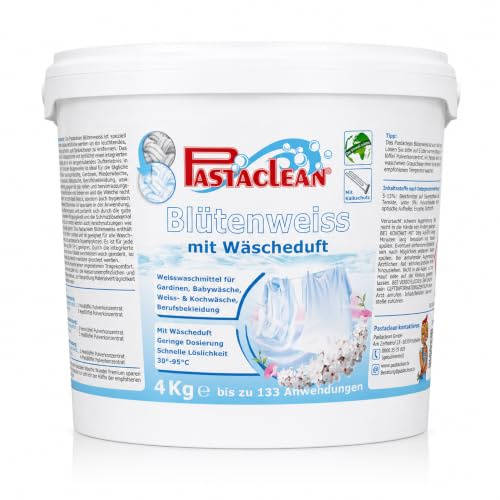 Pastaclean Blütenweiss (133WL) Weißwaschmittel mit Wäscheduft | Stark gegen Flecken I Waschmittel für Weißwäsche & Kochwäsche, Gardinen - Waschpulver für strahlend weiße Wäsche
