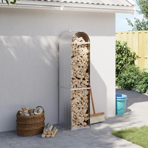 Homgoday Abri pour bois de chauffage - Étagère à bois de chauffage - Étagère à bois de chauffage - Support pour bois de cheminée - Argenté - 40 x 45 x 170 cm - En acier galvanisé