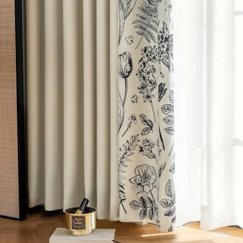 Ayoiow Vorhang Blickdicht, Thermovorhang Mit Ösen, Polyester Baumwolle Verdunkelungsvorhang 2Er Set, Creme, 102X160CM