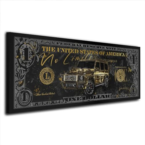 Kunstwelten24 Leinwandbild Auto Wandbild Motivation Kunstdruck XXL Wanddeko Geländewagen Größe 75x30x2cm