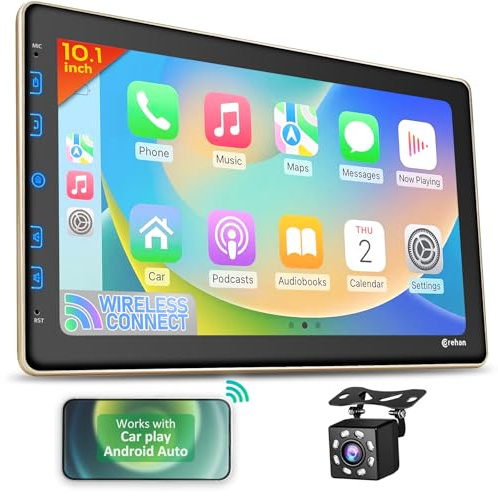 COREHAN Double Din Car Stereo - 10 Touchscreen Car Stereo with Bluetooth, Backup Camera, Car Audio, Car Radio - Compatible with Wireless CarPlay & Android Auto, Mirror Link, Gold