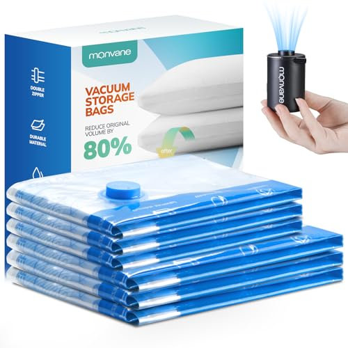 MONVANE Vakuumbeutel für Kleidung mit kabellose elektrischer Pumpe, Vakuum Bags 6 Stück（3 * 50 * 70cm + 3 * 40 * 60cm)— Vakuumbeutel für Reisen, Bettdecken, Decken, Kissen