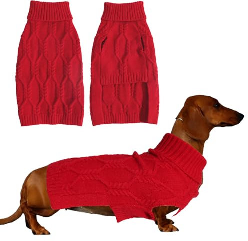 LiebeDD Hundepullover für Kleine Hunde, Sleeveless Rollkragen Hundepulli Winter Warm Gestrickter Pullover Weicher Pullover Thanksgiving Weihnachten Hundepullover Katzenpullover für Chihuahua, Rot,M