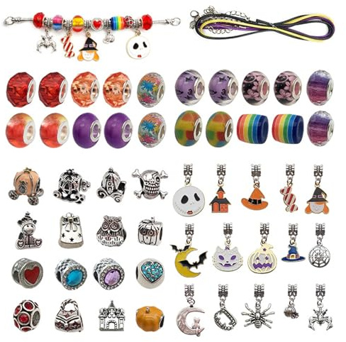XQMMGO Halloween Armband Herstellungsset, Freundschaftsarmbänder Selber Machen, Charms Anfänger Dekorationen , Schmuck Basteln Mädchen, Schmuckset Mädchen, für Urlaub Halskette Armband