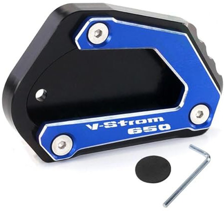 HIZORB Seitenständer CNC-Aluminium-Ständerfuß-Seitenständer-Verlängerungspolster-Stützplatte Vergrößert Den Motorradständer Für Suzuki V-Strom 650/XT 2004-2020(Blu)
