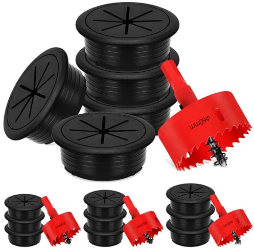 Glarks 6pcs 60mm flexible Desktop Cable Hole guard ring, couvercle de trou de câble de table avec scie à trou, couvercle de trou de câble, couvercle de trou de câble d'alimentation de bureau
