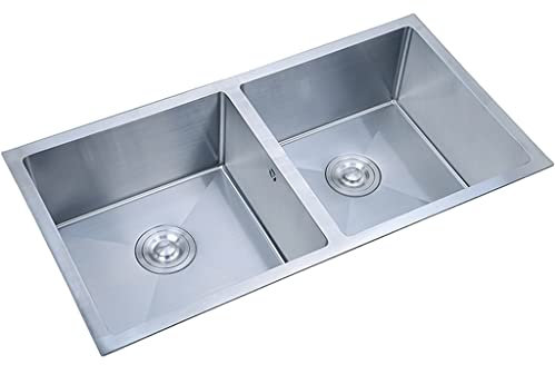 GODFSAHG Küchenspülen, Doppelbecken-Bar-Vorbereitungsspüle aus Edelstahl, Bar-Vorbereitungsspüle mit Abfluss, Einbau- oder Unterbaumontage, leicht zu reinigen (Größe: 78 x 43 cm)