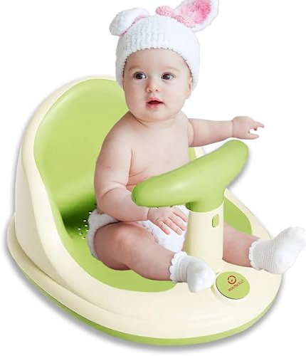 Sobebear Baby Bath Seat - Ergonomic Toddler Bath Seat with Safety T-Bar Support and Non-Slip Base, Secure Sit-Up Bath Chair for Infants 6–12 Months (Green)