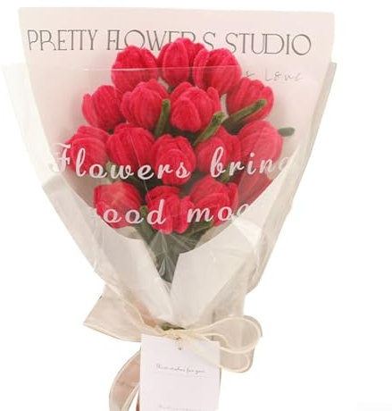 Handgefertigtes Tulpenstrauß-DIY-Set für lustige Familienbastelarbeiten und unvergessliche Anlässe (rot)