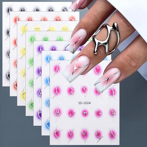 12 Farben Rouge Nagelsticker Nagelfolie Selbstklebend Erröten Nagelaufkleber Gradient Blusher Nail Sticker Nagel Stickers Silber Unregelmäßige Linien Flamme Nageldesign Nägel Zubehör Nail Art Stickers