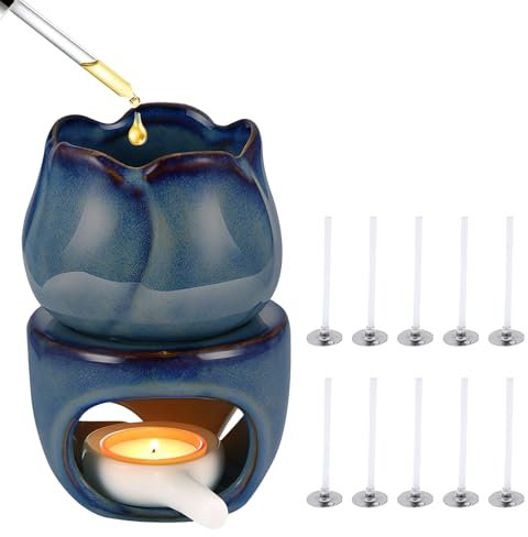 HENGBIRD Lampada profumata per oli essenziali con cucchiaio di candela e linea di candela, lampada profumata Tealight, fornello per oli profumati, lampada profumata in ceramica, lampada aromatica