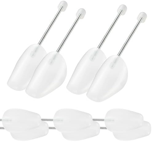 BUCOMTU 5 paia di Tendiscarpe, Forma scarpe, foro per la scarpa in plastica regolabile, Accessori scarpe, con molla bobina, adattamento di 38-47, bianco