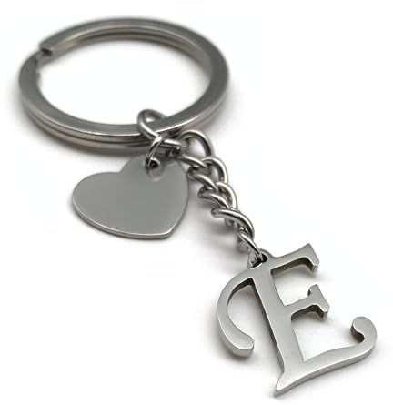 EVEMATE Schlüsselanhänger Buchstabe mit Herz | A-Z Buchstaben | Handmade Edelstahl Anhänger | Name Initiale Geschenk Partner Freund Freundin