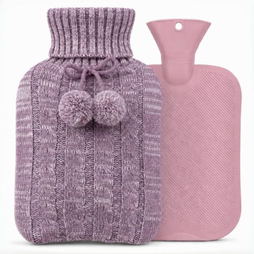 OliviaLiving Wärmflasche mit Strickbezug, 2L Wärmbeutel zur Schmerzlinderung, Menstruationskrämpfe, Wärme- und Kältekompresse, Hand- & Fußwärmer, Bettwärmer, Wärmflasche Wassersack