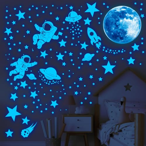 DECOWALL GDS3-8088 Leuchtende Raum-, Mond-Wandtattoos Dekoration Kinderzimmer Babyzimmer Sterne Galaxie Planeten Mädchen Jungen Schlafzimmer Geburtstagsparty Sonnensystem abnehmbar