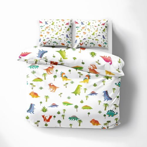 ZDABAOEC Dinosaurier Kinder Bettwäsche 140x200 Kinder Jungen Mädchen, Weiche Microfaser Kinderbettwäsche 2er Set - 1 Bettbezug + 1 Kissenbezug 70x90, mit Reißverschluss, Wende Motiv