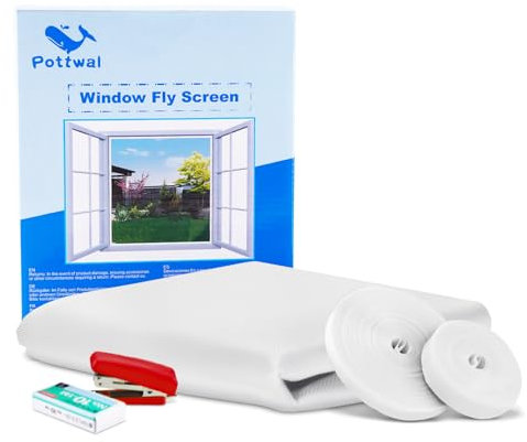 Zanzariera per finestra DIY, montaggio semplicissimo, protezione dagli insetti, senza forature, ritagliabile su finestre fino a 150 x 180 cm, forte cerniere a anello e uncino, bianco