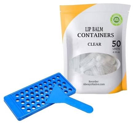 Lippenbalsam Behälter Tablett Kit - Lippenbalsam Set, Lippenstift Bastelset, klare Tube Verpackung | Wiederverwendbare Füllschale mit Präzisionsspatel, 50 leere Tuben mit sicheren Kappen für