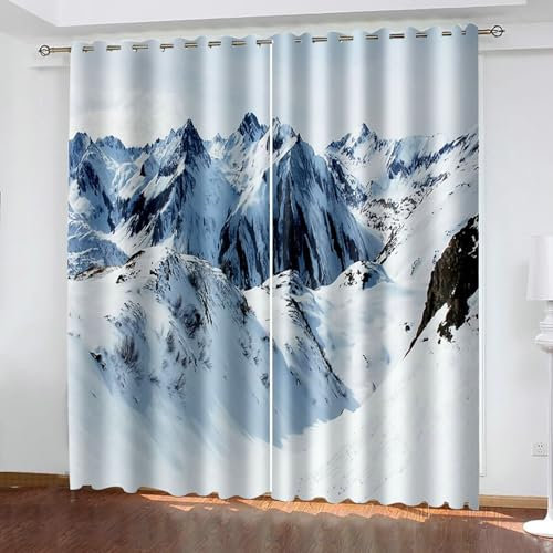 Beydodo Gardinen mit Ösen Blickdicht, Vorhänge Schlafzimmer 2er Set 214x229CM Natur mit Schneeberge Verdunklungsvorhänge Jugendzimmer Wohnzimmer