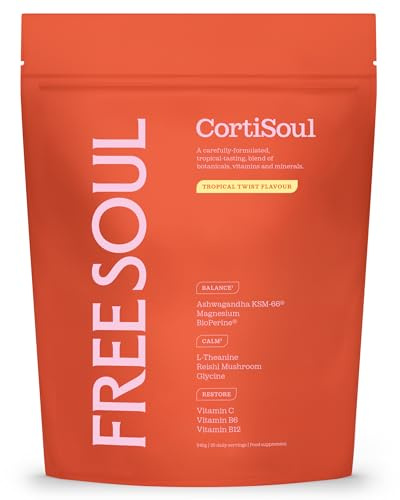 Free Soul CortiSoul with KSM-66® Ashwagandha, L-theanine, Magnesium & Reishi Mushrooms | Nutrient-Rich Superfoods, Adaptogens & Vitamins | Vegan | 30 Servings | Tropical Twist Flavour