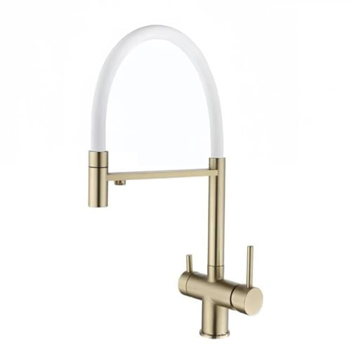 XJTNLB Miscelatore Cucina 3 Vie Acciaio Inox Oro Spazzolato+Bianco Rubinetto Tre Vie con Doccetta Estraibile Miscelatore Cucina con Doccetta Estraibile