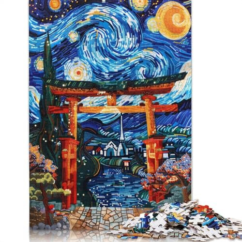 Torii Gate Stary Night Art Puzzle für Erwachsene, 1500 Teile, anspruchsvolle Familienspiele, Denksportaufgaben für Kinder ab 12 Jahren, 1500 Teile (85 x 57 cm)