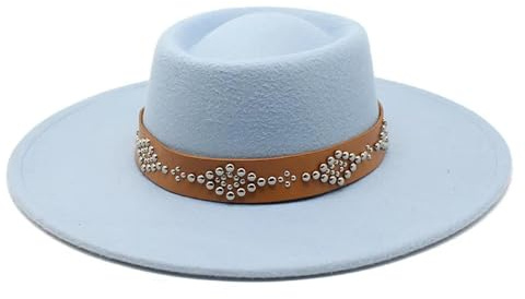 AAIXXIZAO Fedora Trilby Filzhut Hut Fedora Hüte Für Frauen 9,5 cm Breite Krempe Gefilztes Kleid Hut Panama Kirche Männer Jazz Hut 56-58Cm Himmelblau
