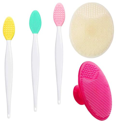 Tingyanyan 5-teiliges Mini-Peelingbürsten-Set, 2 Silikon-Reinigungsbürsten und 3 Lippenpeeling-Bürsten