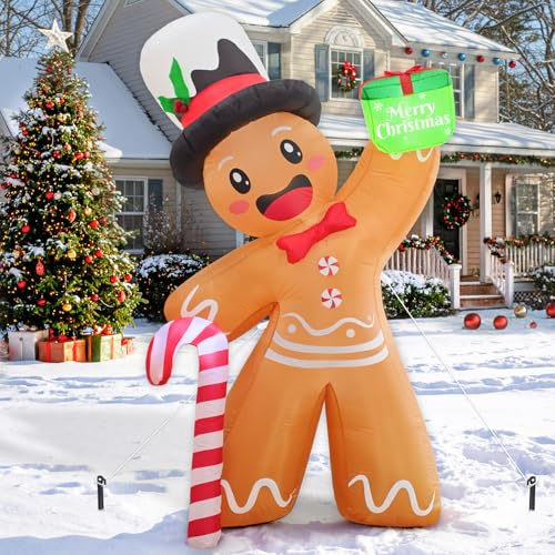 Fayavoo 183cm Aufblasbare Weihnachtsdekoration, Aufblasbare Lebkuchenmann-Dekoration, Aufblasbare Dekoration Für Den Außenbereich Für Gartenpartys (Integrierte LED)
