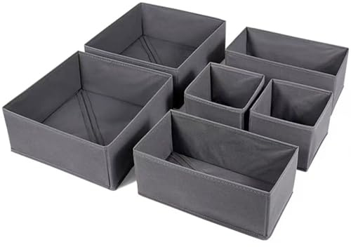 HongChelle 6 Pack Drawer Organiser, Dresser Drawer Dividers, Foldable Storage Box, Underwear Wardrobe Storage Organiser for clothes, Socks, Ties, Bras, Cosmetics, Shirt(Grey)