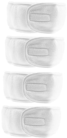 HAMPPLIES Bandeau de Maquillage avec Ruban Adhésif pour Femme en Tissu Blanc 4pcs Taille Ajustable, Garde Cheveux Nets pour Soin Visage et Nettoyage Facial