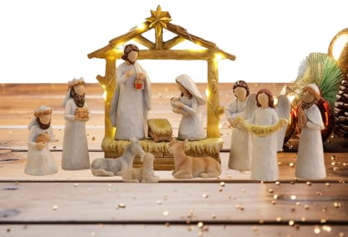 Generico Presepe Natale - Presepe Completo con Gesù Bambino e Figure in Miniatura,12 Pezzi Statuine Presepio Decorazioni Natalizie Per Casa Interni Festività