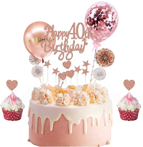 Cake Topper Set for 40th Birthday with 'Happy 40th Birthday' sign (Style 1)