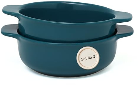 Wald Casseruola monoporzione Ø 15 cm ceramica – set 2 pezzi, pentola forno, teglia piccola, pirofila porzione singola per cucina, tavola e servizio (Blu)