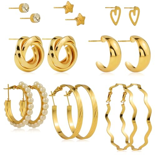 SHIYOUO 8 Paia di Orecchini da Donna Mezzo Cerchio Placcati in Oro 14K, Orecchini Regalo per Festa di Compleanno - Oro