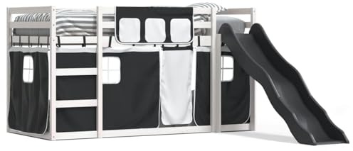 Gecheer White Solid Pine Wood Bunk Bed with Slide, Ladder & Guardrails for Kids - 80x200cm Mattress Fit bed Model3284119