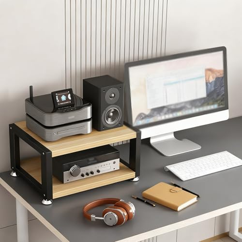 ZUGIATP Rack HiFi A 2 3 O 4 Ripiani Supporto Per Lettore Multimediale AV Supporto Per Altoparlanti Da Scrivania Piccolo Rack Portaoggetti(Light Walnut,Double layer40cm/15in)