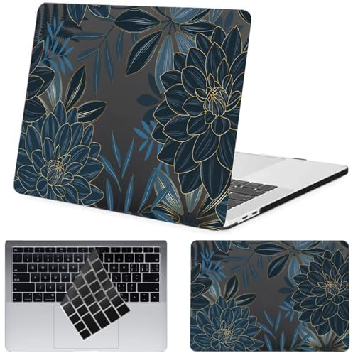 FFBOFFC Funda para MacBook Pro 13 Pulgadas 2020 2019 2018 2017 2016 Modelo A2338 A2289 A2251 A2159 A1989 A1708 A1706, Plástico Dura Carcasa Case & Cubierta de Teclado, Flor de Dalia Azul