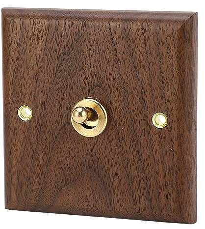 Eujgoov Interruptor de Palanca de Nogal Interruptor de Luz de Pared Retro con Palanca de Latón con Panel de Madera Hecho a Mano para Muebles de Estilo Vintage y Toma de Corriente
