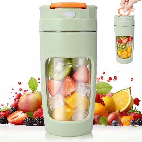 Vexnaro Batidora Portátil, 500ML Recargable Mini Licuadora con 4 Cuchillas de Acero Inoxidable, Vaso de Viaje con Tapa Antigoteo, Ideal para Smoothies, Batidos, Zumos, Picar Hielo y Frutas Congeladas
