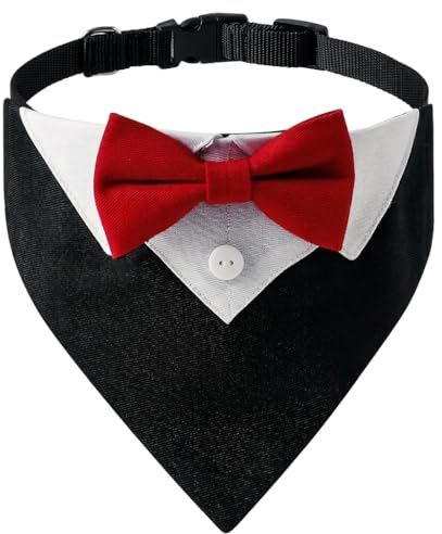 Hunde Smoking Hundehalstuch Hochzeit Hundekostüm mit Rote Fliege für | Schwarz Anzug Outfit Größe M, Party, Verstellbares Halstuch Hund, Halsband Zubehör für, für Hundegeburtstag, Party