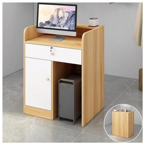 Receptionsskrivbord med kabelhantering och låsbar låda, modern hållbar försäljningsräknare för lobby och skönhetssalong