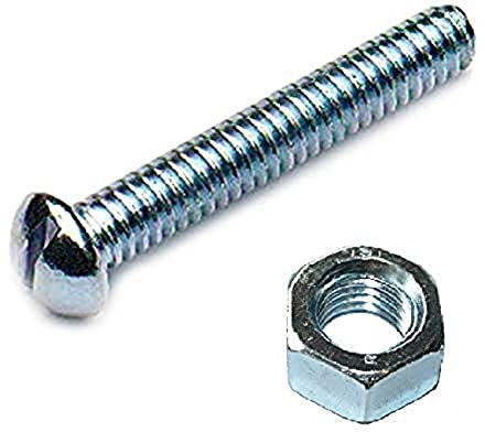Merriway BH02531 Rundkopf-Maschinenschraube 3/16 x 1 Zoll mit Mutter, Glänzend verzinkt / Weiß, 4 Stück