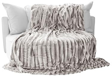 Brandsseller Kuscheldecke Fellimitat doppelseitig 150x200 cm – Flauschige Kunstfelldecke Sofa & Bett, warme Luxus Wohndecke, weich & gemütlich - 100% Polyester, waschbar – Taupe/Grau