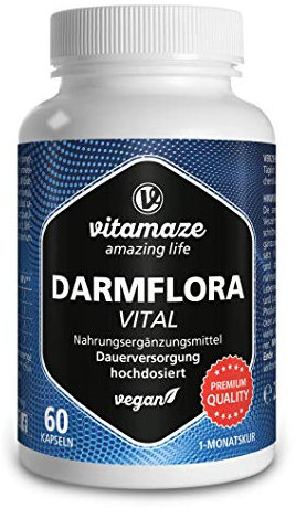 Darmflora Vital Kapseln hochdosiert magensaftresistent, 60 vegane Kapseln Probiotika für 1 Monat Darmkur mit 12 aktiven Darm-Bakterien-Kulturen + Inulin, 16,2 Mrd. KBE pro Tag, Made in Germany