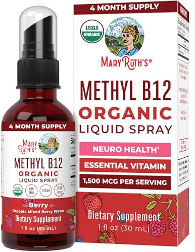 MARYRUTH'S Organic Methyl B12 Spray | 1,500 mcg B12 Per Serving | Methylcobalamin | Energy Metabolism | Cognitive Function | Neuro Health | Vegan | Gluten Free | Sugar Free | 1 Fl Oz