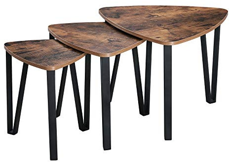 VASAGLE Nesting Coffee Tables, End Tables Set of 3 for Living Room Bedroom, Industrial Small Stacking Side Tables with Metal Frame for Couch, Rustic Brown and Black ULNT13X, 23.1 x 23.1 x 17.7 Inches